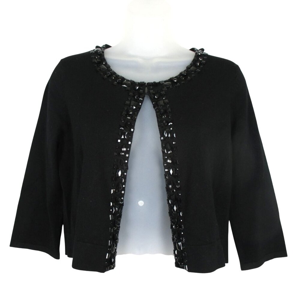 Chetta B Sunhee Crop cardigan sweater with black beaded trim Size S